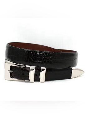 NWT Torino Leather Co Alligator Embossed Italian Calfskin Black Silver Belt Sz34